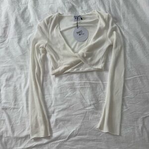 Princess Polly Cream Long Sleeve Crop Top